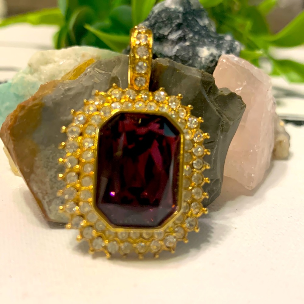Roman Vintage 1980s Amethyst and Double row Crystal, Gold Tone Estate purchase